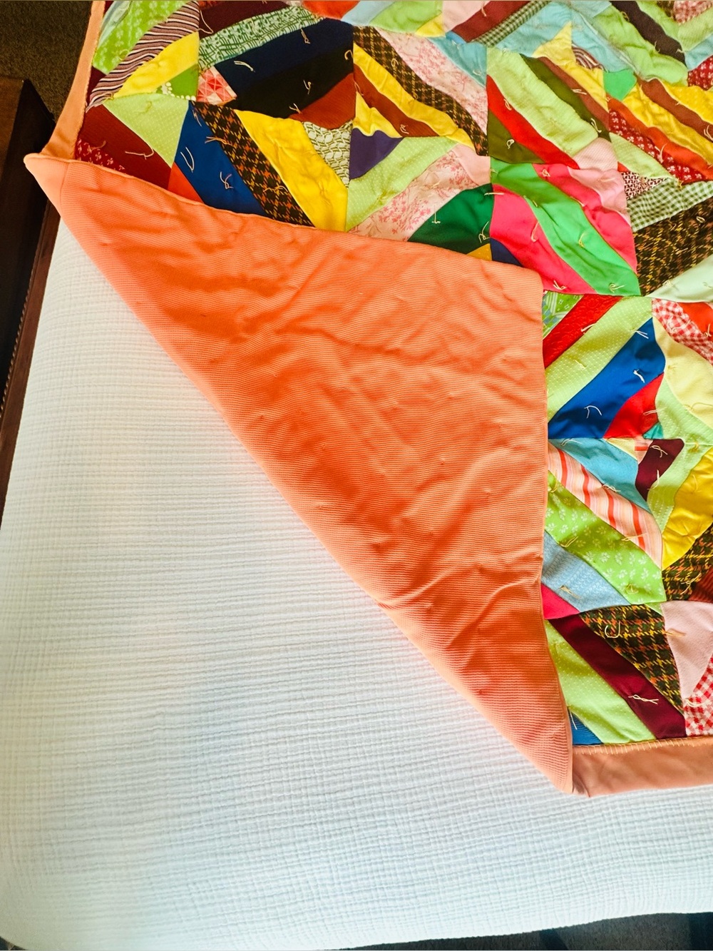 VTG Multi-Color Handmade Patchwork String Herringbone Quilt - Picture 5 of 16
